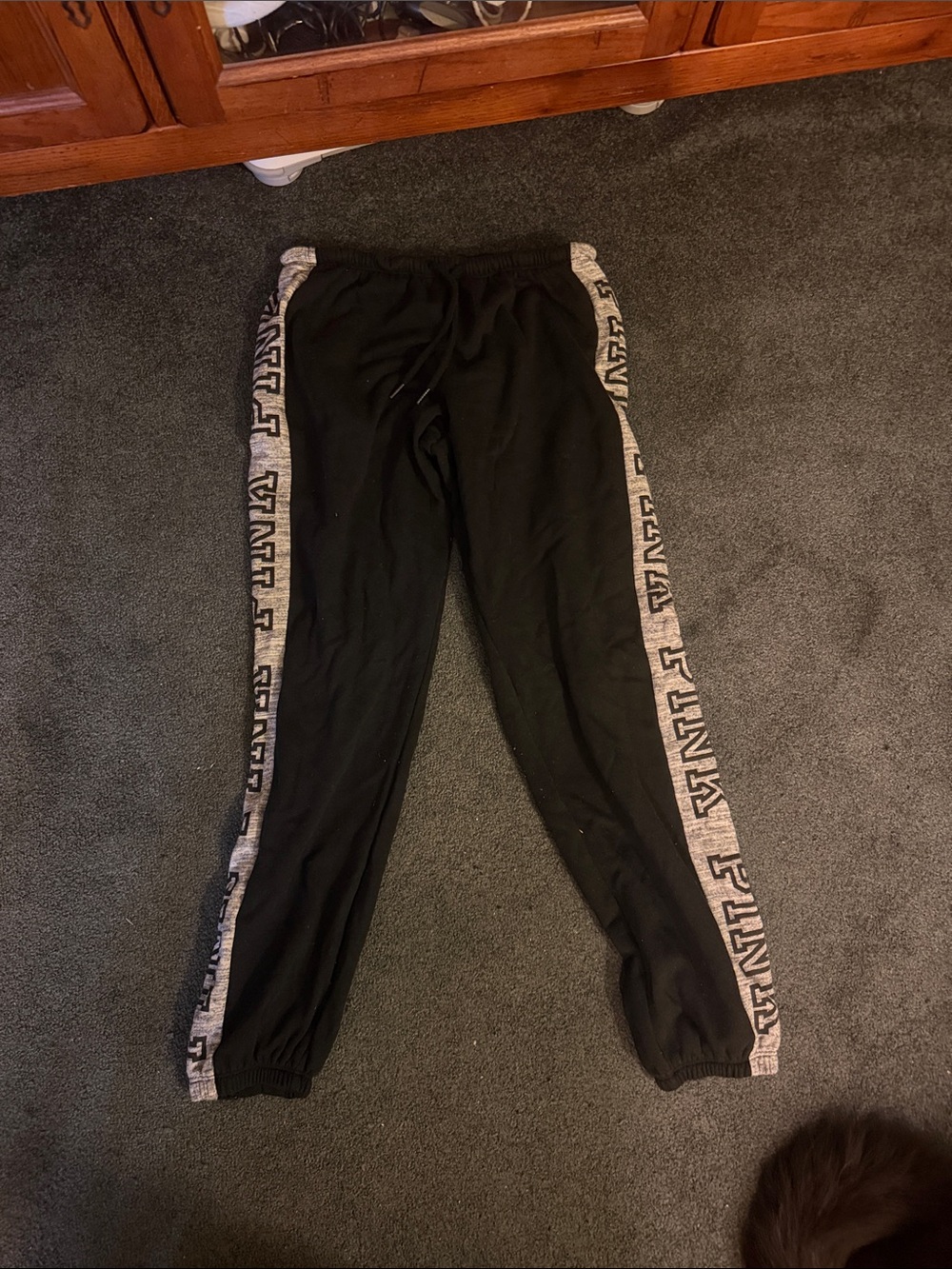 PINK Victoria's Secret Black Joggers with Heather Gray Side Panels